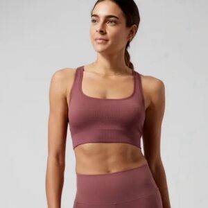 Athleta Aurora Scoop Ribbed Sports Bra - Dusty Rose
